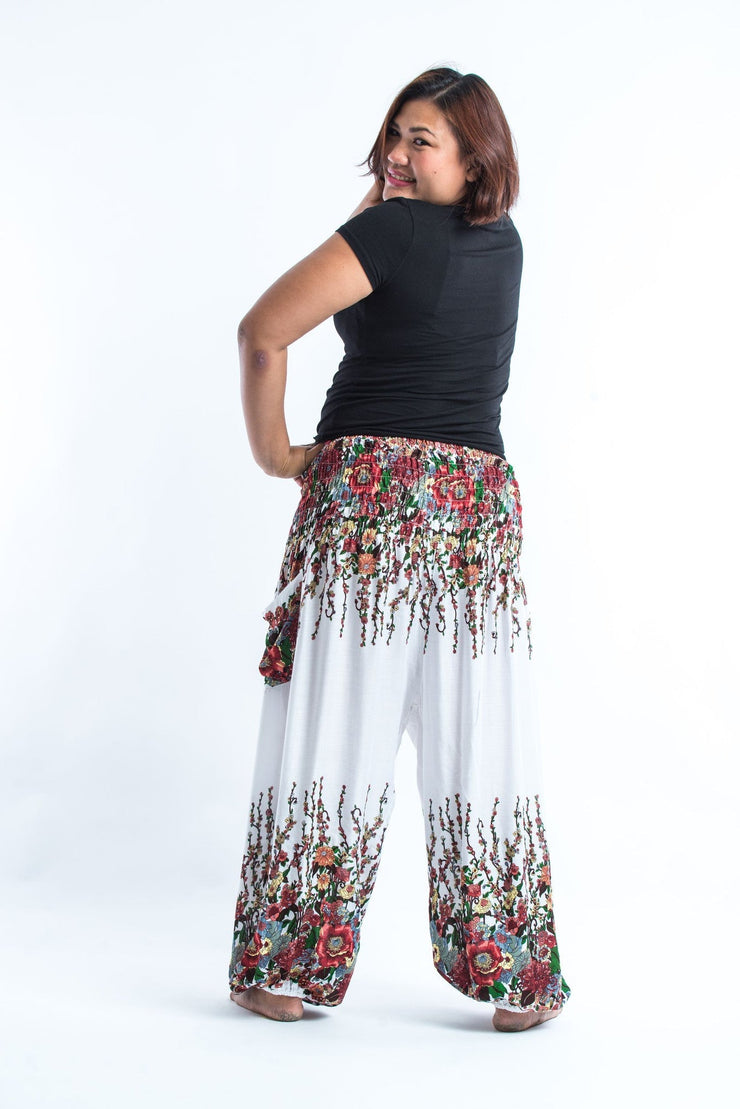 Plus Size Floral Women's Harem Pants in White