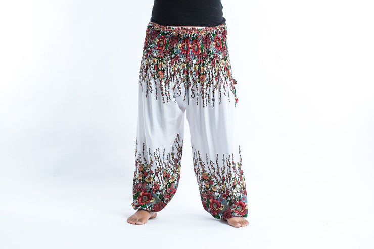 Plus Size Floral Women's Harem Pants in White