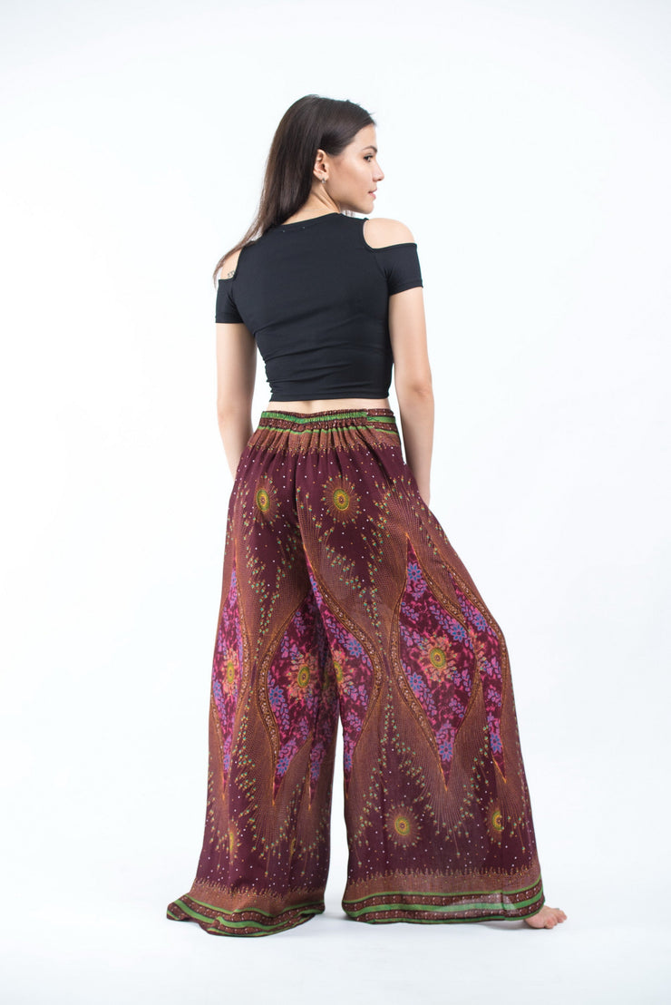 Peacock Eyes Palazzo Style Harem Pants in Maroon