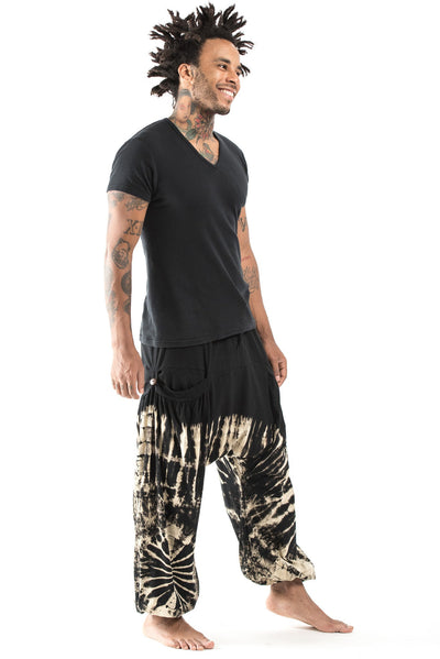 Tie Dye Cotton Men Harem Pants in Black