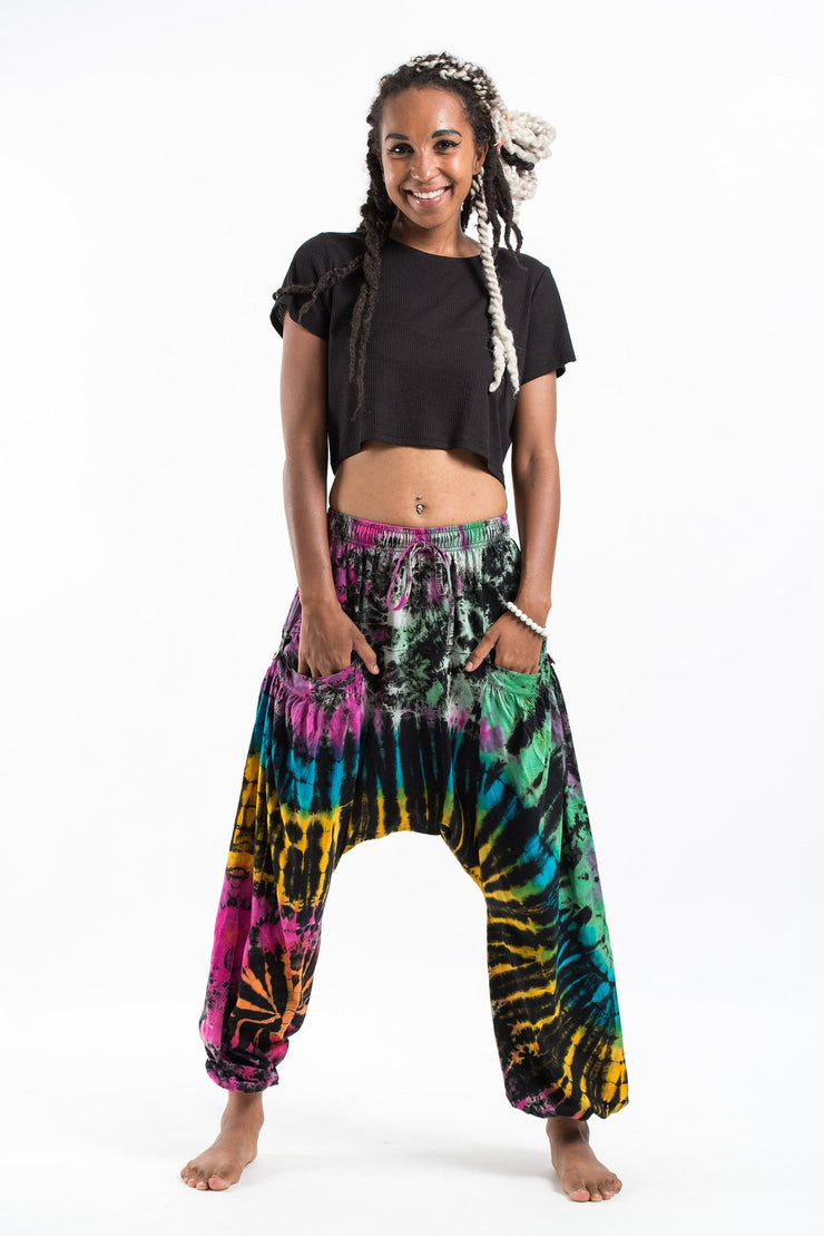 Tie Dye Cotton Women Harem Pants in Festival Black