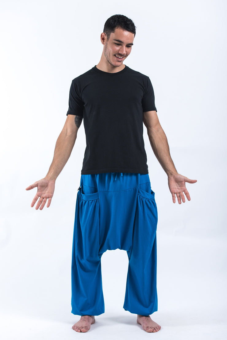 Cotton Men Harem Pants in Solid Blue