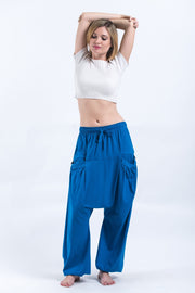 Cotton Women Harem Pants in Solid Blue