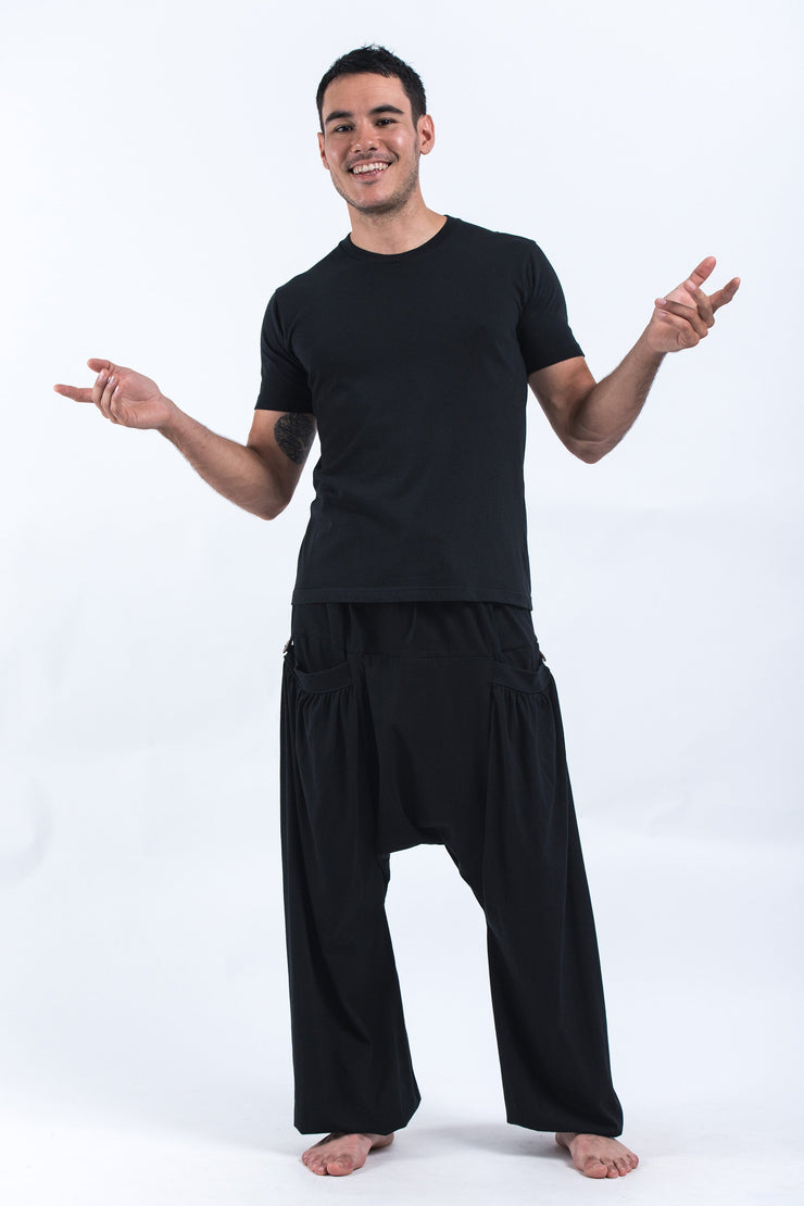 Cotton Men Harem Pants in Solid Black