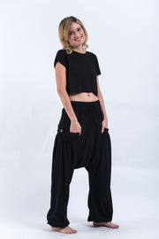 Cotton Women Harem Pants in Solid Black