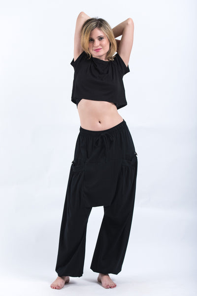 Cotton Women Harem Pants in Solid Black