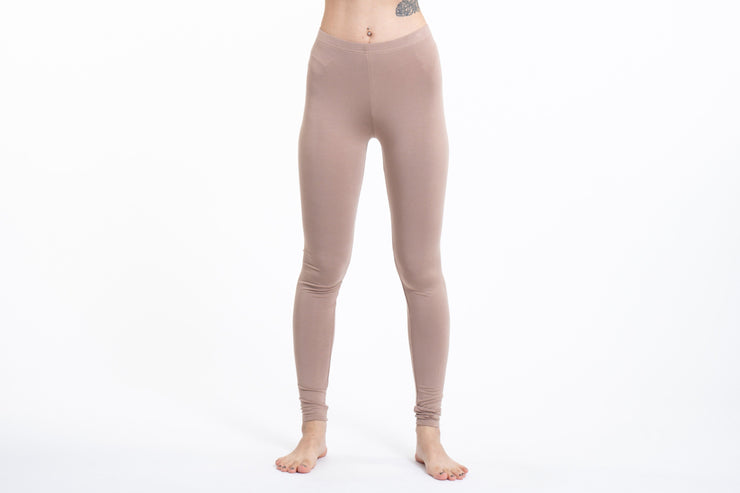 Solid Color Cotton Leggings in Beige