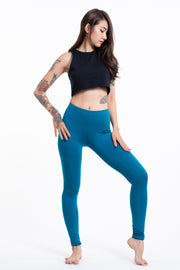 Solid Color Cotton Leggings in Blue