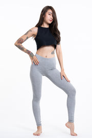 Solid Color Cotton Leggings in Gray