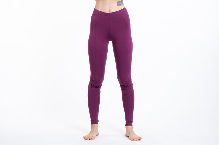 Solid Color Cotton Leggings in Purple