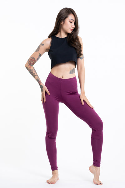 Solid Color Cotton Leggings in Purple