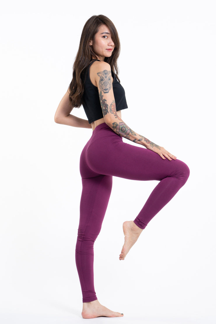 Solid Color Cotton Leggings in Purple