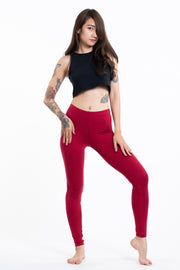 Solid Color Cotton Leggings in Red