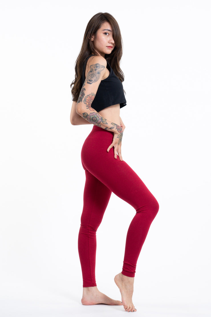 Solid Color Cotton Leggings in Red