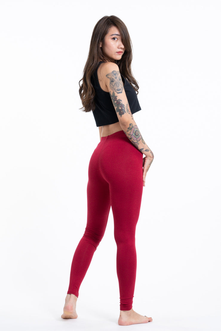 Solid Color Cotton Leggings in Red