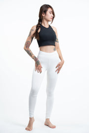 Solid Color Cotton Leggings in White