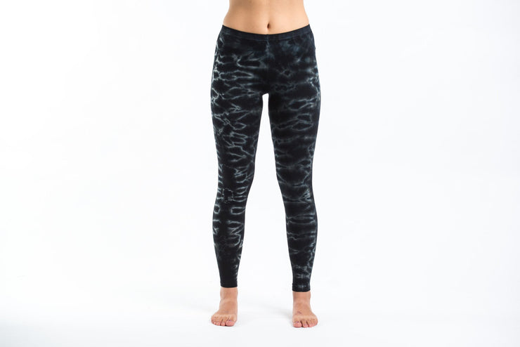 Marble Tie Dye Cotton Leggings in Black