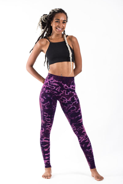 Marble Tie Dye Cotton Leggings in Dark Magenta