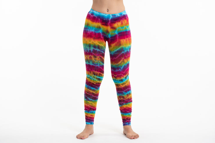 Melting Stripes Tie Dye Cotton Leggings in Trippy Rainbow