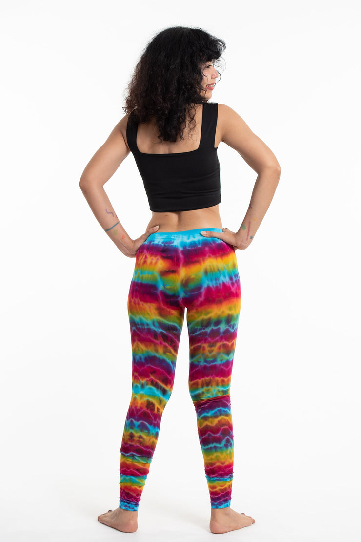 Melting Stripes Tie Dye Cotton Leggings in Trippy Rainbow