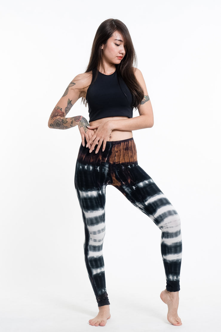 Patch Dye Tie Dye Cotton Leggings in Brown