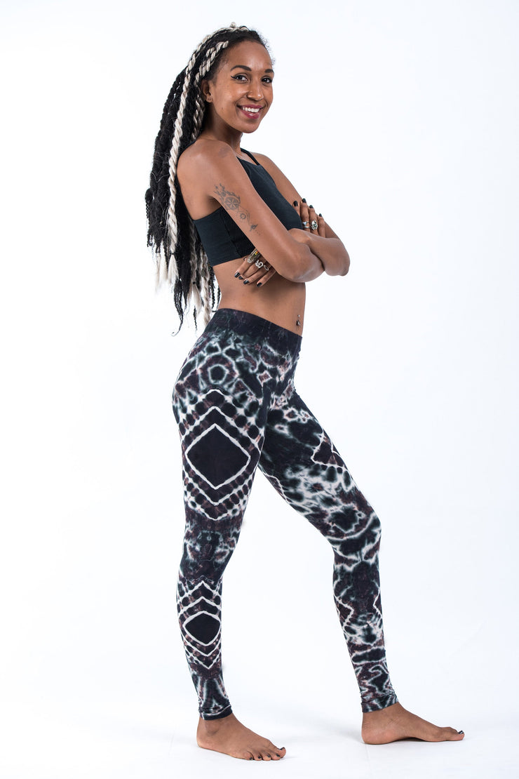 Diamond Tie Dye Cotton Leggings in Brown