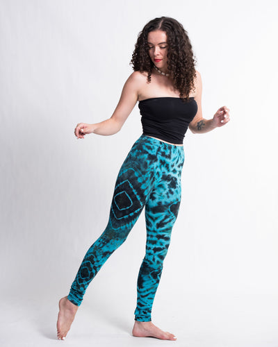 Diamond Tie Dye Cotton Leggings in Turquoise