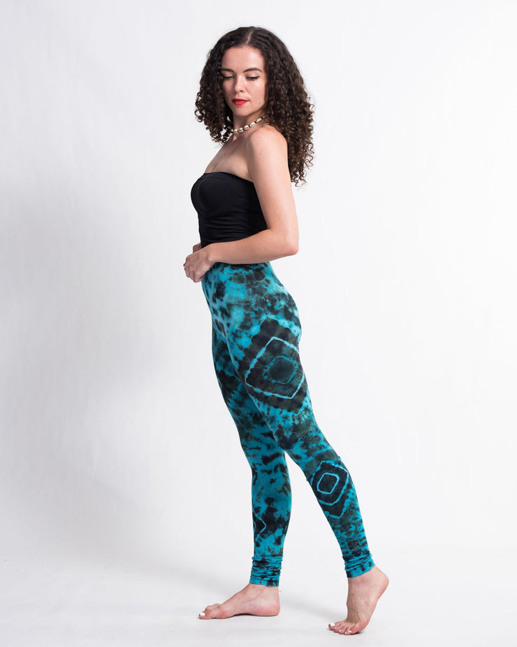 Diamond Tie Dye Cotton Leggings in Turquoise