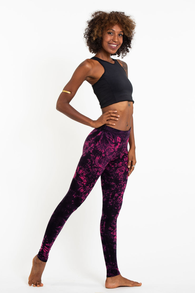 Shatter Tie Dye Cotton Leggings in Magenta