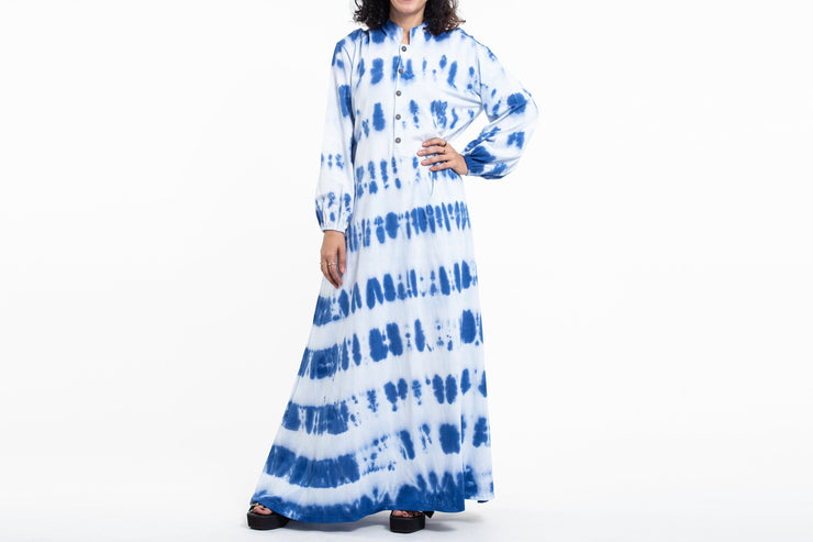 Tie Dye Long Sleeve Maxi Dress in Blue