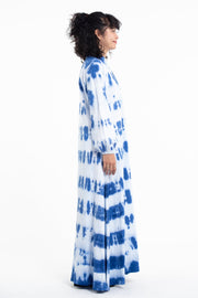 Tie Dye Long Sleeve Maxi Dress in Blue