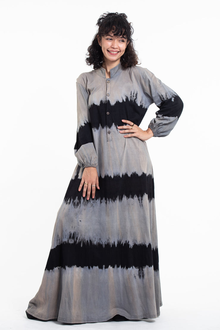 Tie Dye Long Sleeve Maxi Dress in Gray