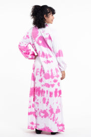 Tie Dye Long Sleeve Maxi Dress in Pink