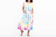 Tie Dye Loose Midi Dress in Lollipop