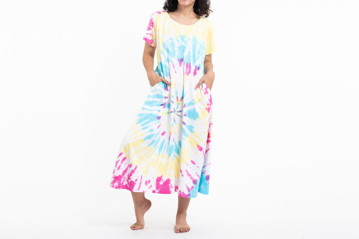 Tie Dye Loose Midi Dress in Lollipop