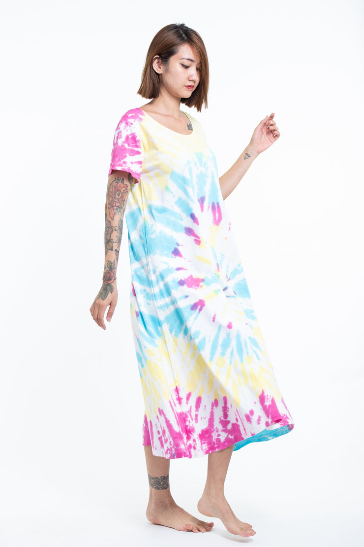 Tie Dye Loose Midi Dress in Lollipop