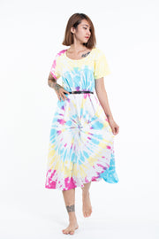 Tie Dye Loose Midi Dress in Lollipop