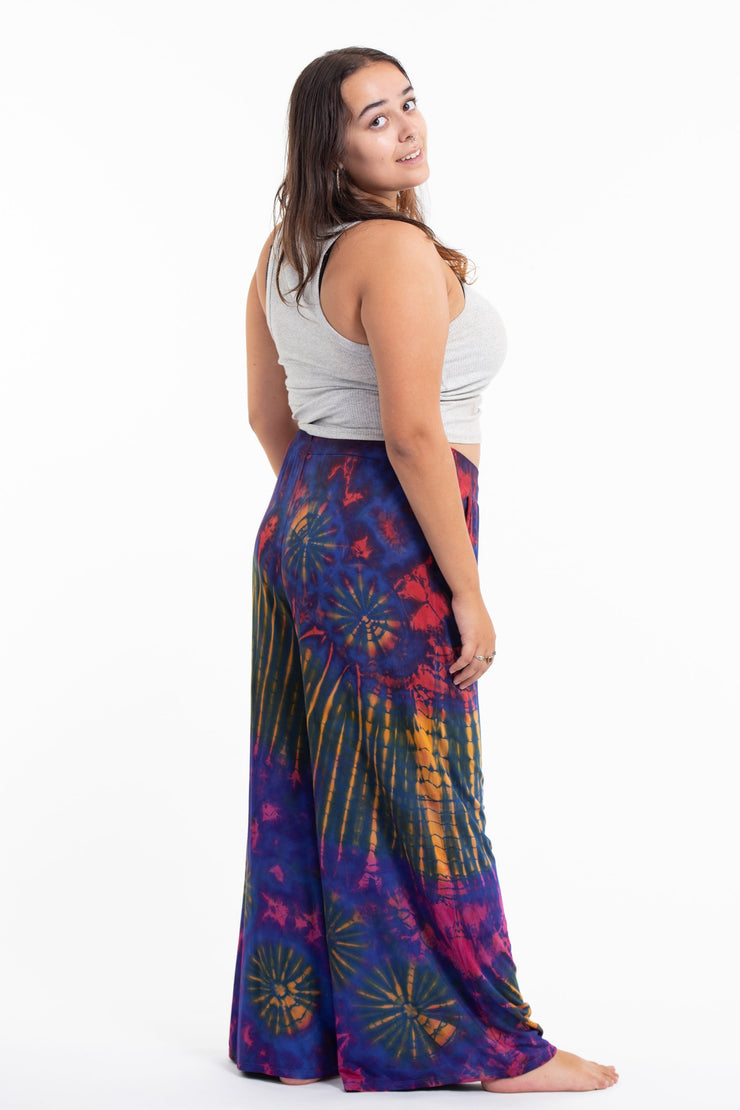 Tie Dye Wide Leg Palazzo Harem Pants Cotton in Royal Blue