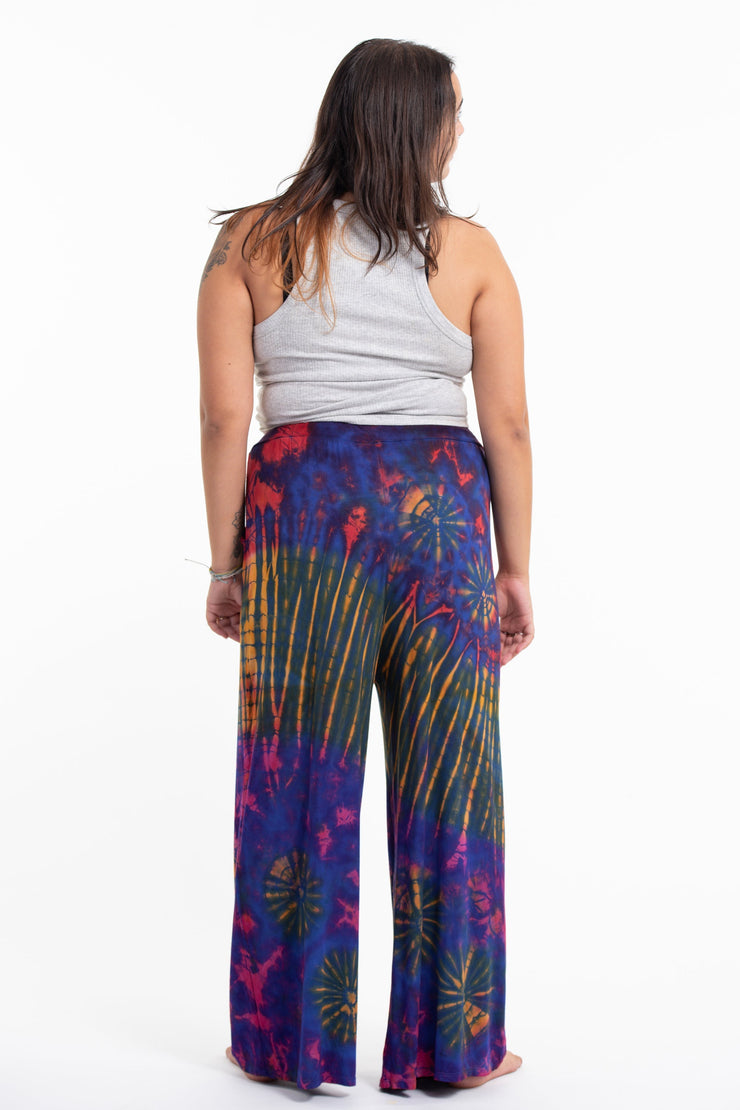 Tie Dye Wide Leg Palazzo Harem Pants Cotton in Royal Blue