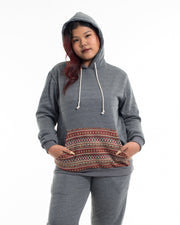 Unisex Terry Pullover Hoodie with Tribal Pockets in Black (Size M - XL)