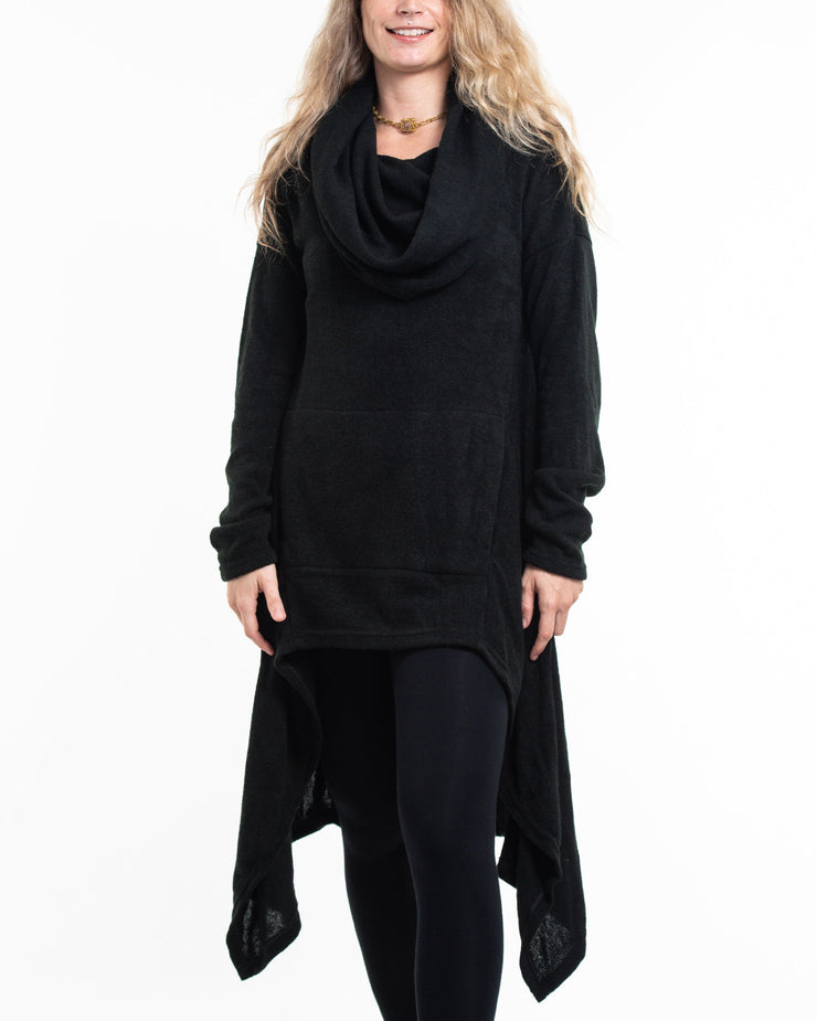 Ultra Long Hooded Sweater in Black