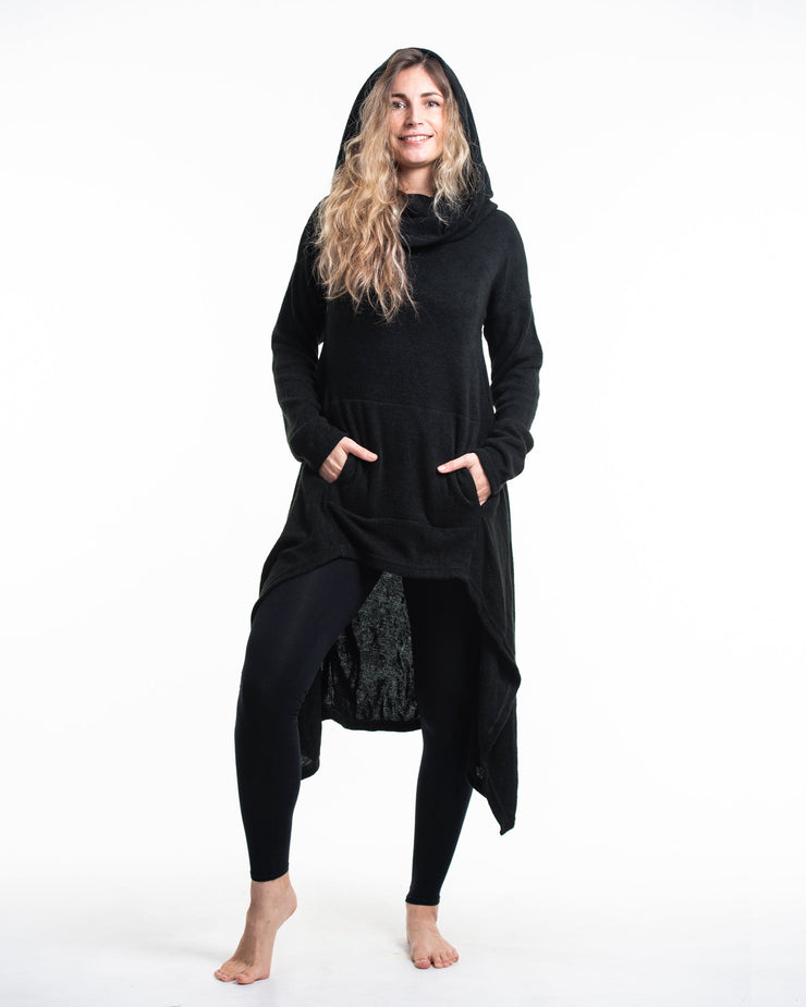 Ultra Long Hooded Sweater in Black