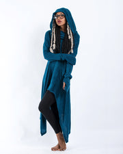 Ultra Long Hooded Sweater in Blue