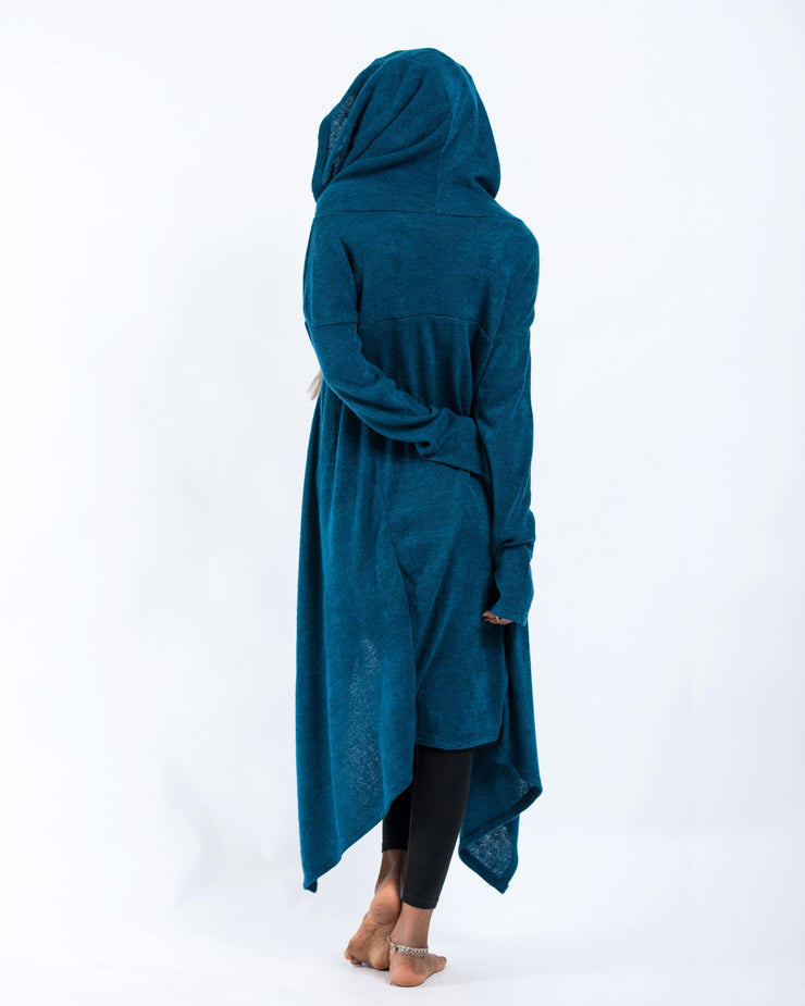 Ultra Long Hooded Sweater in Blue