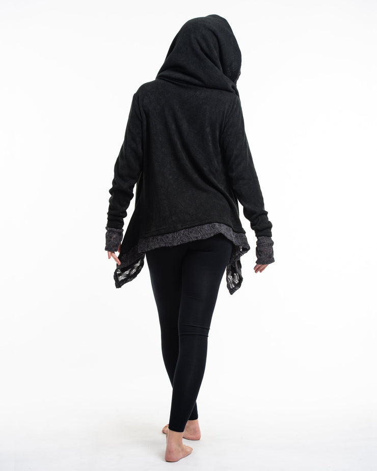 Hooded Shawl Cardigan in Black