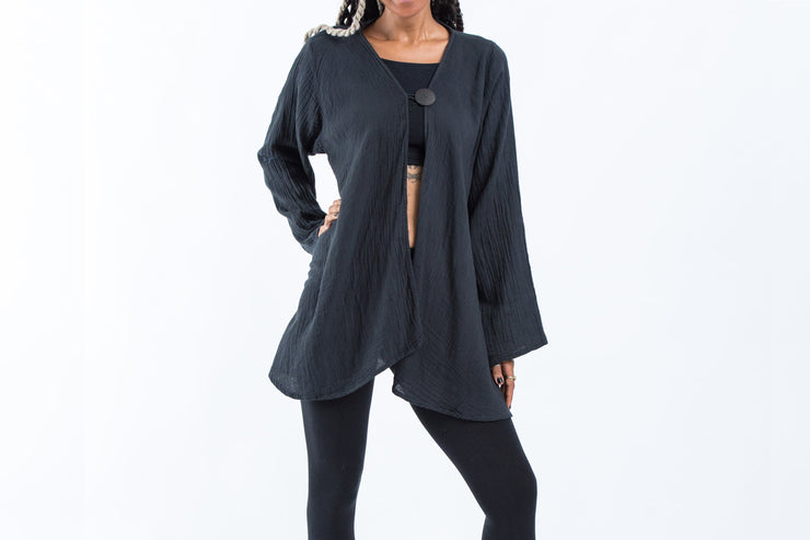 Women's Crinkled Hill Tribe Cotton Cardigan in Black