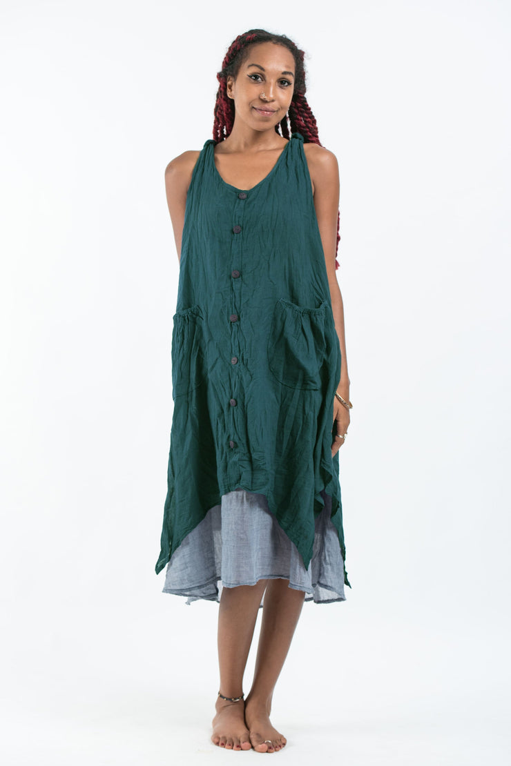 Crinkled Hill Tribe Cotton Tank Dress in Teal