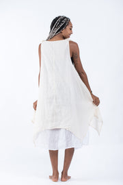 Crinkled Hill Tribe Cotton Tank Dress in Off White