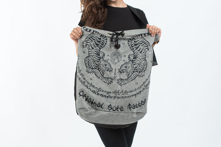 Thai Tattoo Denim Drawstring Tote Bag