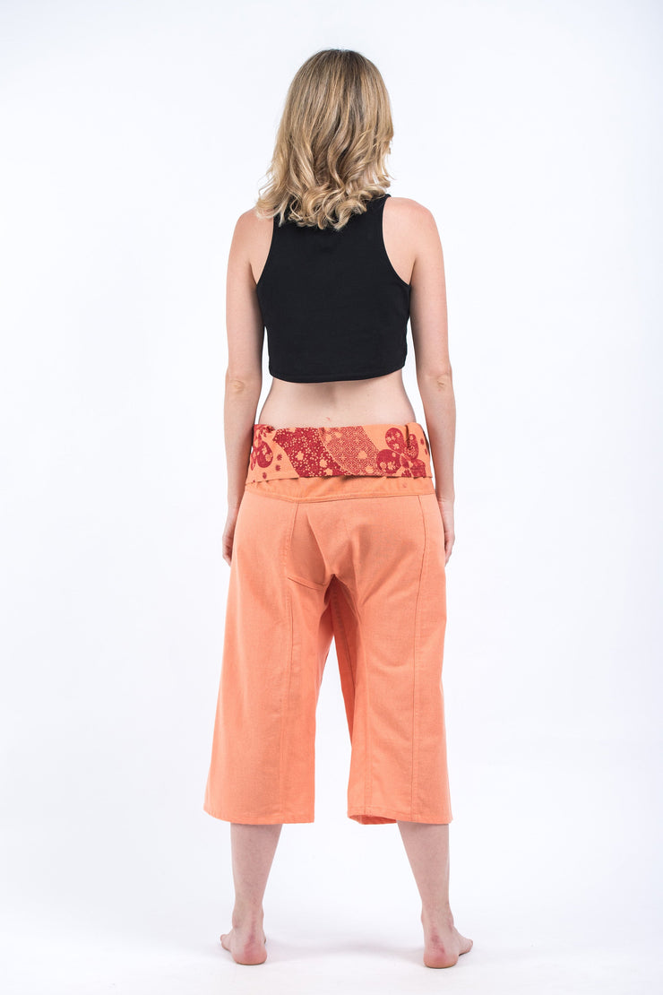 Women's Cropped Fisherman Pants with Pattern Waist Band in Light Orange